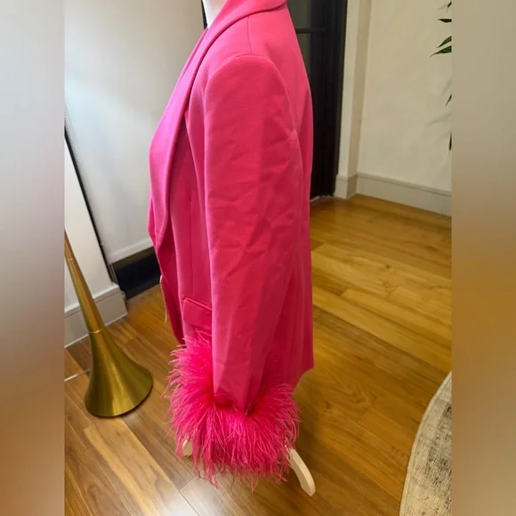 Zara Elegant Pink Feather-Trimmed Womens Blazer Size S NWOT - Picture 7 of 10